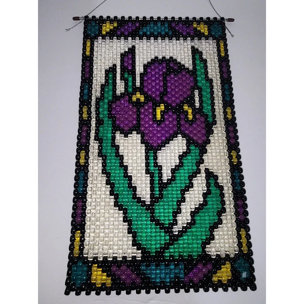 Beaded wall hanging‎ Floral iris Banner Handmade